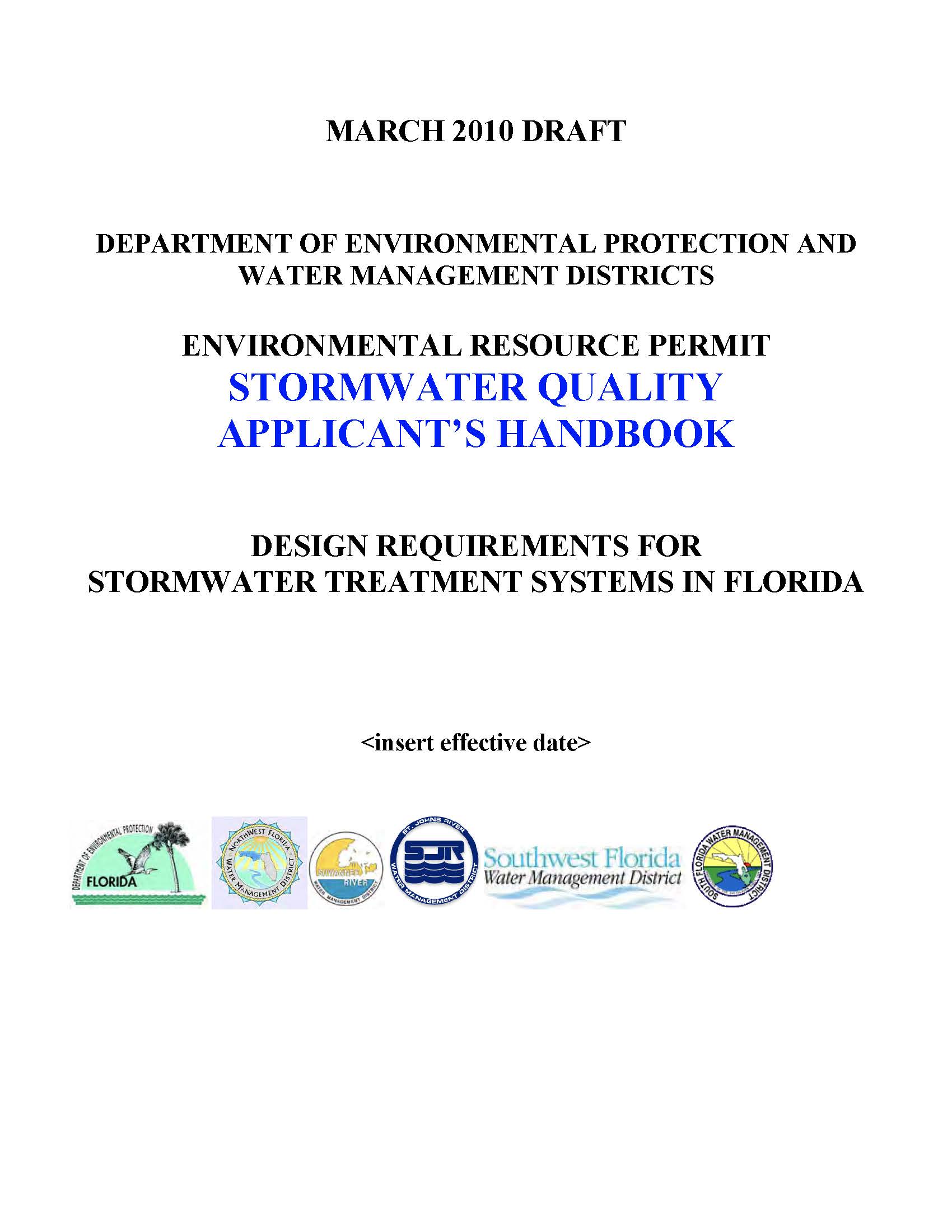 DRAFT – DESIGN REQUIREMENTS FOR STORMWATER TREATMENT SYSTEMS IN FLORIDA (FDEP, 2010)